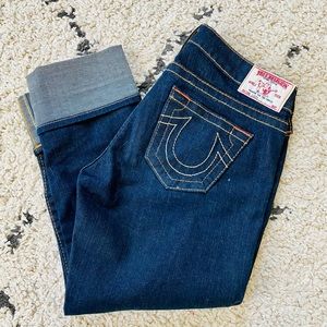 True Religion Liszt Crop Jeans sz 28 dark rinse like new